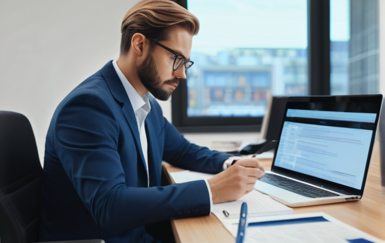 행정사 실기 시험의 주요 난관과 해결 방법 - Image Prompt 1: The Focused Administrative Scrivener Exam Preparer**