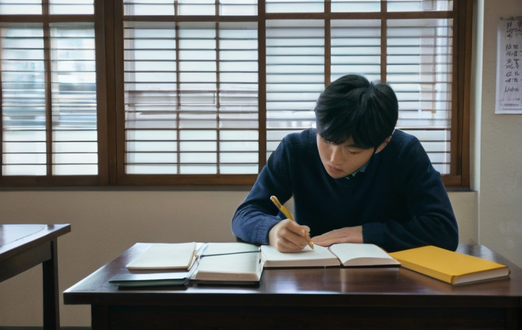 행정사 실기 시험의 주요 난관과 해결 방법 - Image Prompt 1: The Focused Administrative Scrivener Exam Preparer**