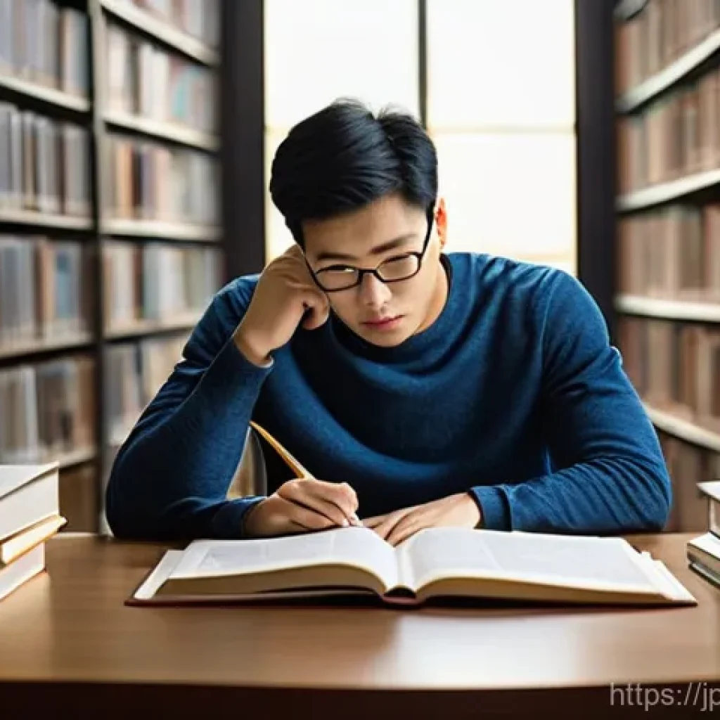행정사 자격증 필기 중점 과목 분석 - **A dedicated young adult, aged 25-30, studying intensely for the Administrative Scrivener Exam in a...