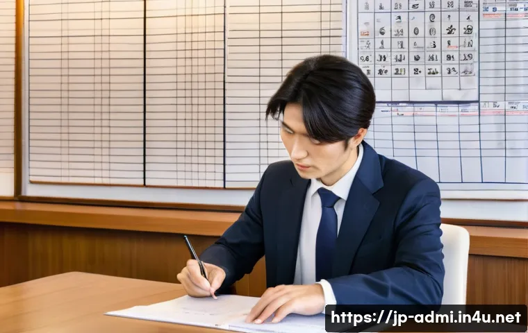 행정사 업무 중 흔히 발생하는 문제 해결 사례 - A modern Japanese administrative office setting, featuring a professional administrative scrivener (...